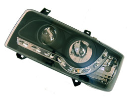 Headlamp Set, Black With Audi Style LED, VW T4, Short Nose