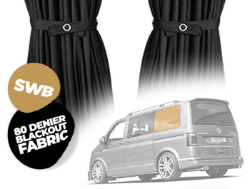 Tailored Blackout Curtain - Black - Rear Quarter SWB - VW T5/T6