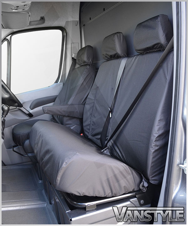 100 Waterproof Tailored Black Seat Covers Crafter Sprinter Vanstyle - Mercedes Sprinter Seat Covers Uk