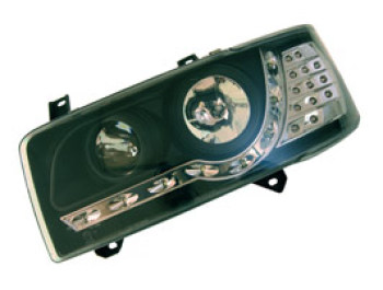 Headlamp Set, Black With Audi Style LED, VW T4, Short Nose