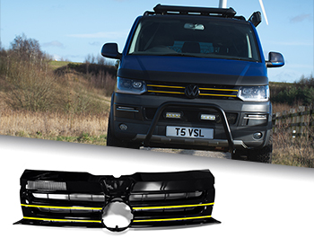 Gloss Black Badged Grille w/ Yellow Trim Inserts - VW T5.1