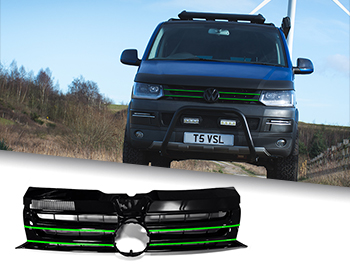 Gloss Black Badged Grille w/ Green Trim Inserts - VW T5.1