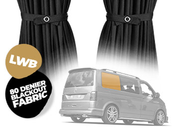 Tailored Blackout Curtain - Black - Rear Quarter LWB - VW T5/T6