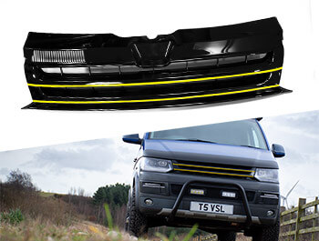 Gloss Black Badgeless Grille w/ Yellow Trim Inserts - VW T5.1