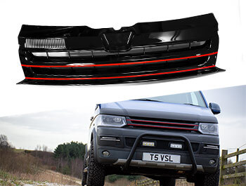 Gloss Black Badgeless Grille w/ Red Trim Inserts - VW T5.1