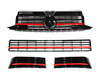 VW T6 Gloss Black Grilles w/ Upper & Lower Red Trim