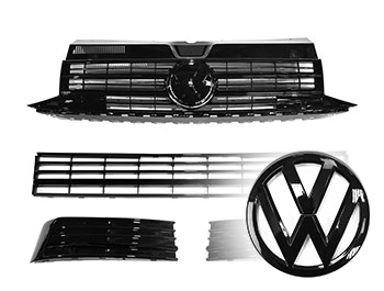 VW T6 Gloss Black Grilles w/ Lower Black Trim + F Badge
