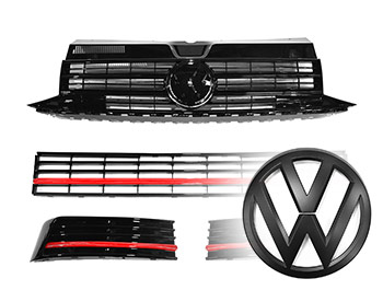 VW T6 Gloss Black Grilles w/ Lower Gloss Red Trim + F Badge
