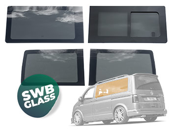 Front & Rear Side Glass Set - 1x Sliding Window - VW T5 T6 SWB
