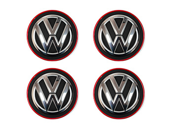 Genuine VW Alloy Wheel Centre Caps 65mm with Red Edge x4 SET