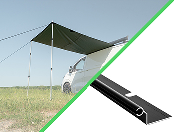 1.7m Sun Canopy and VW Caddy 04-21 & SWB/LWB Black Awning Rail