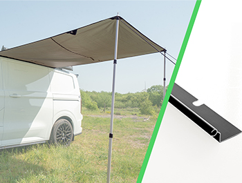 1.7m Sun Canopy and VW Caddy 21> & SWB/LWB Black Awning Rail