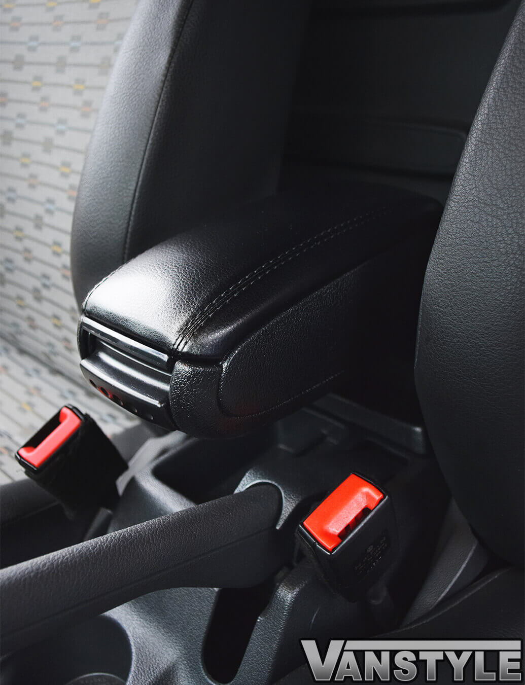 Black Leatherette Adjustable Armrest Box VW Caddy 2004-21