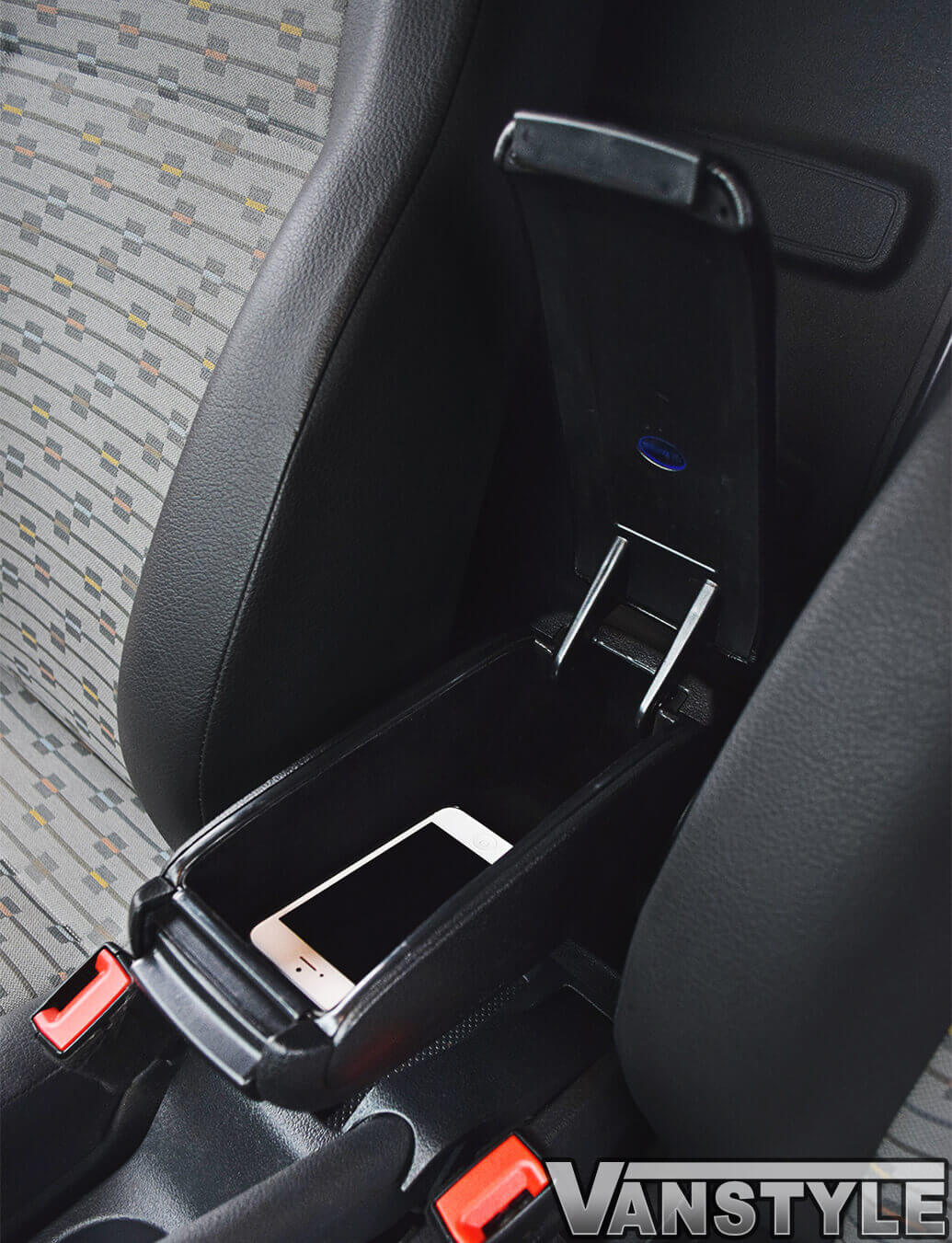 Black Leatherette Adjustable Armrest Box VW Caddy 2004-21