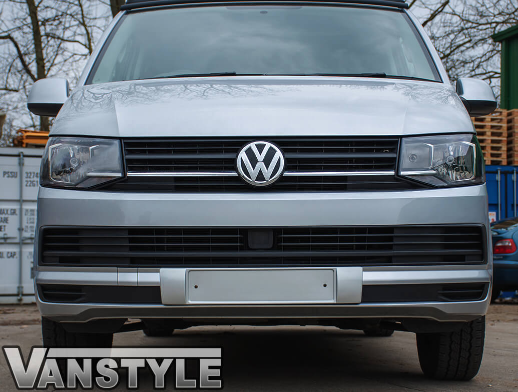Front Bumper Number Plate Plinth in Satin Silver - VW T6 2015>