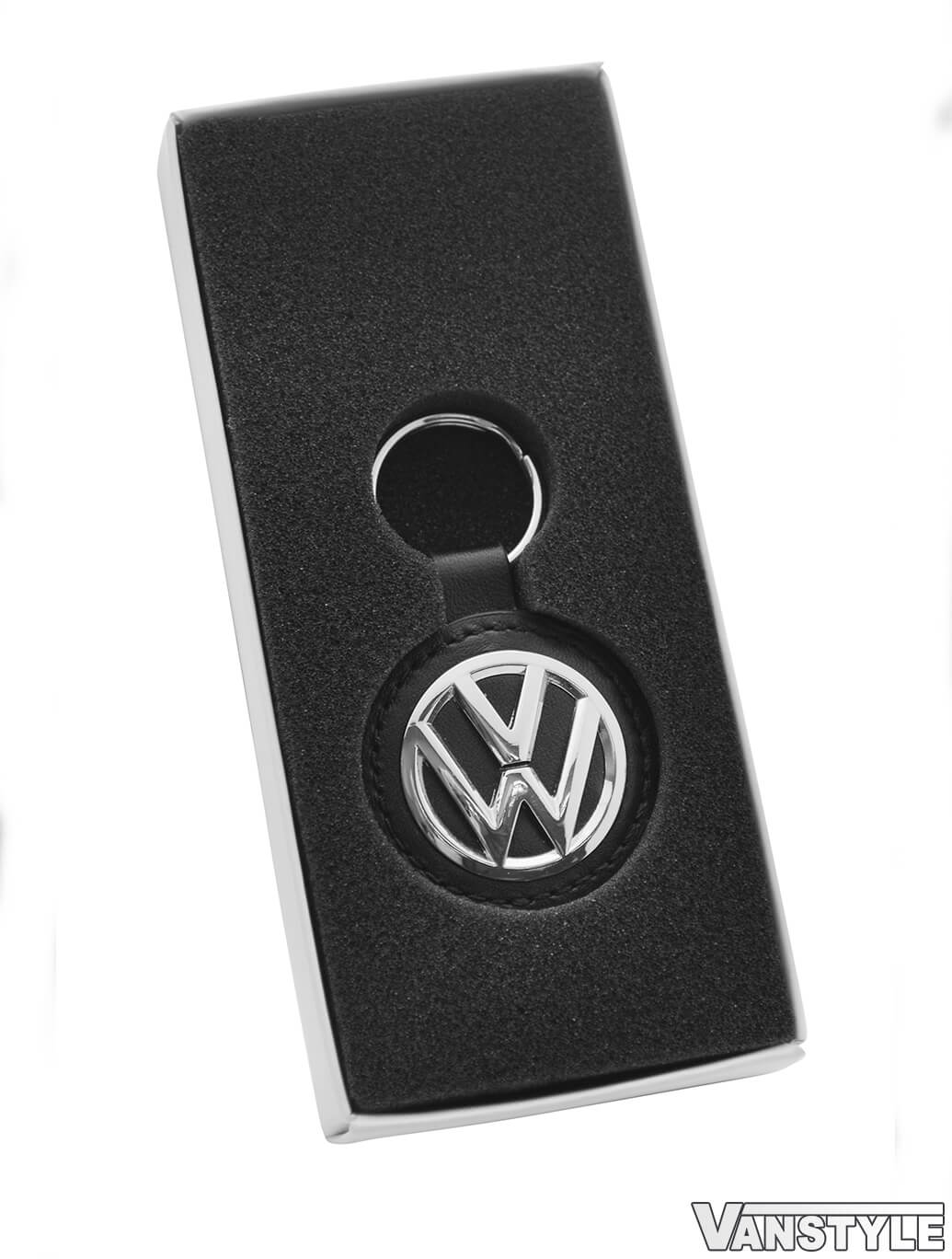 Genuine Volkswagen Key Ring/Tag Leather & Polished VW Logo