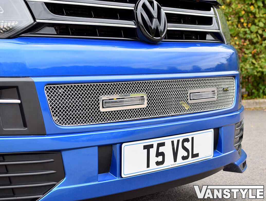 DRL Vanstyle Sport Polished Mesh Grille With DRL Lamps VW T5