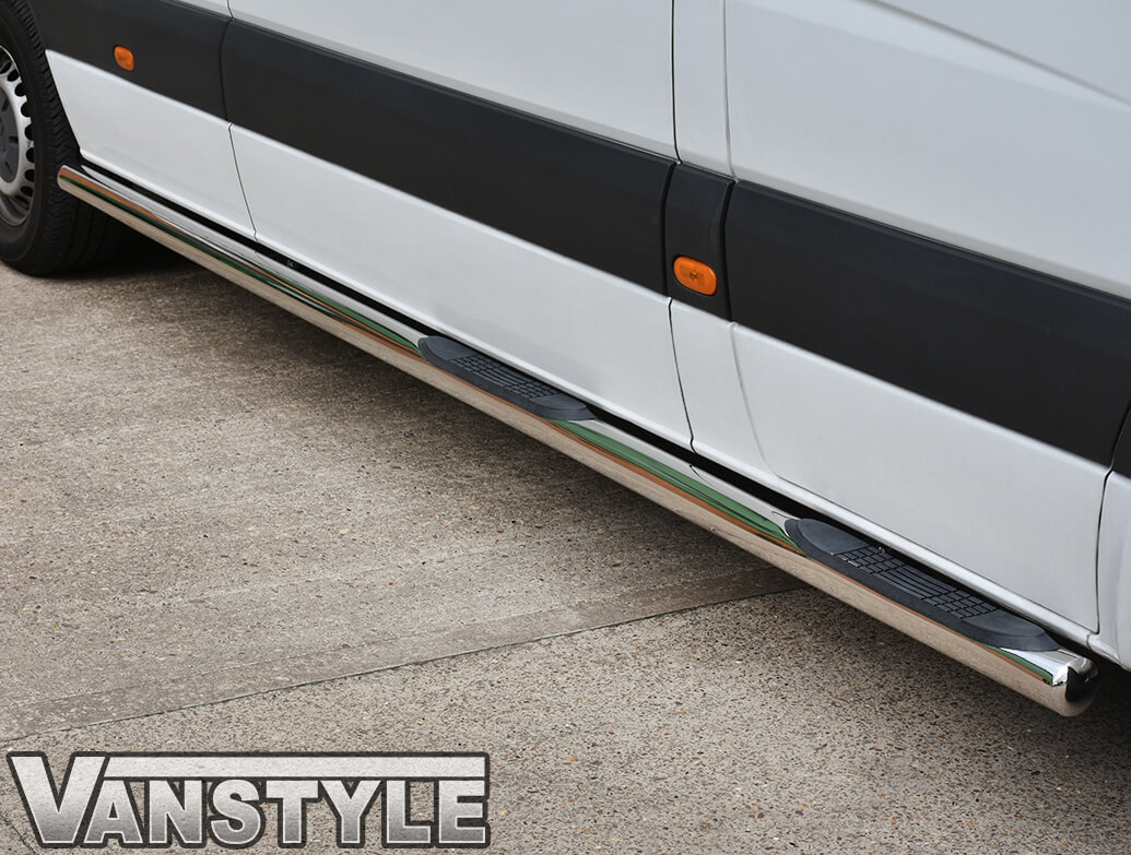 76mm Stainless Steel Side Bars (4x Steps) Crafter/Sprinter LWB