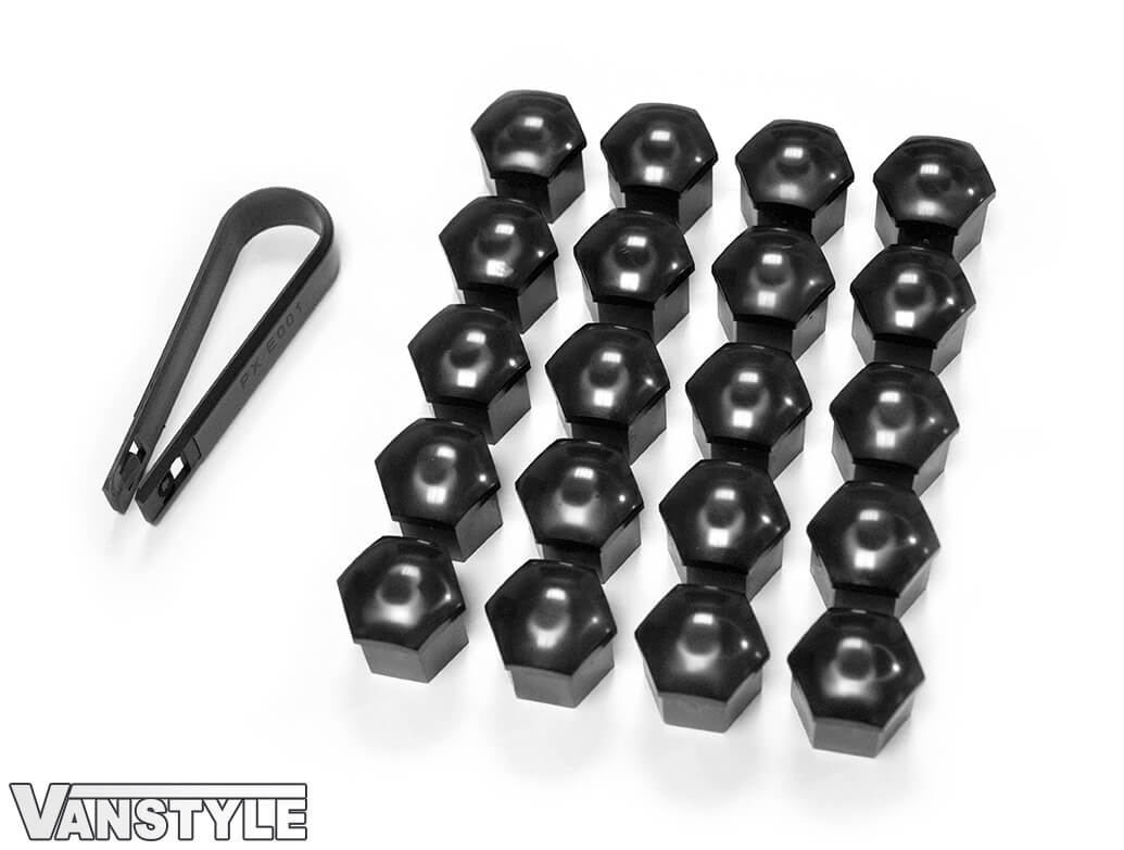 Set of 20 Black wheel bolts nuts caps covers 17mm hex for Mercedes Bimecc 