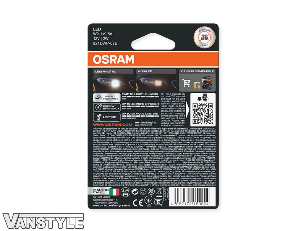 Osram LEDriving SL Bright White W16W Upgrade Bulb Set - Vanstyle