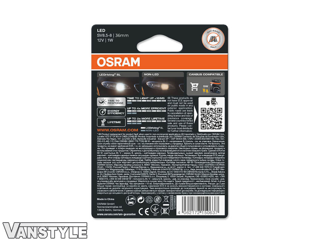 Osram LEDriving SL Bright White 36mm C5W Festoon Bulb Vanstyle