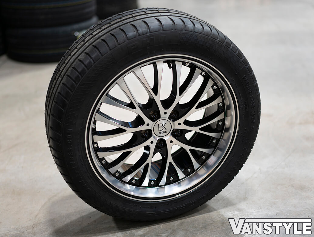 BK Racing BK861 Black Polished 18x8 VW Caddy Wheel Tyres - Vanstyle