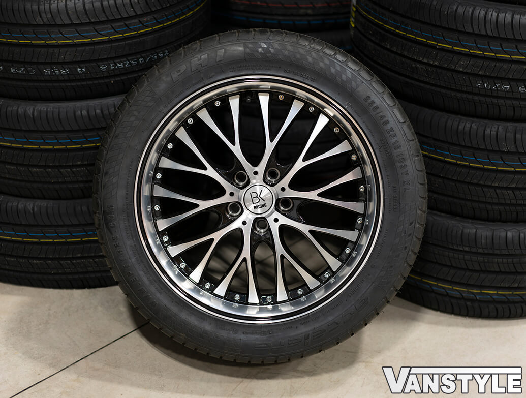 BK Racing BK861 Black Polished 18x8 VW Caddy Wheel Tyres - Vanstyle