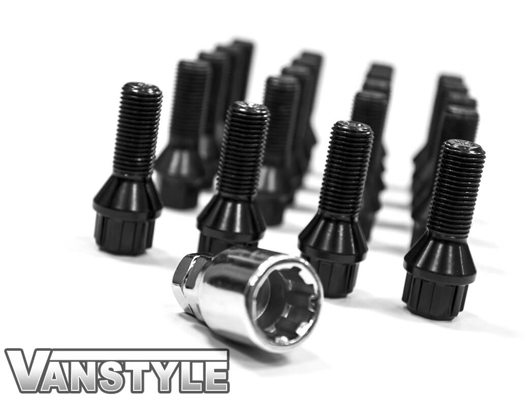Vanstyle VW T5 T6 Gloss Black Locking Alloy Wheel Bolt Bundle Vanstyle
