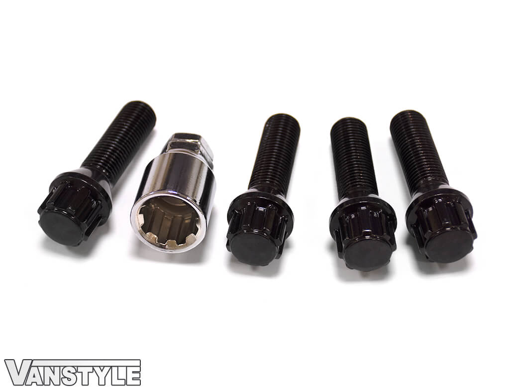 40mm Black Locking Wheel Bolts Set Of 4 VW T5 T6 Vanstyle