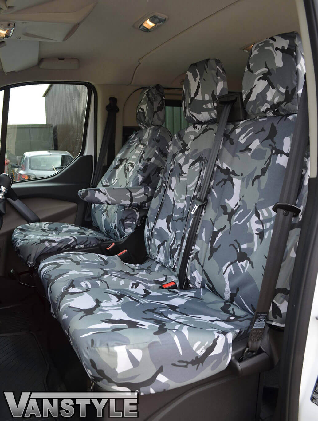 FORD TRANSIT CUSTOM 2018+ GREY CAMO WATERPROOF TAILORED FRONT SEAT